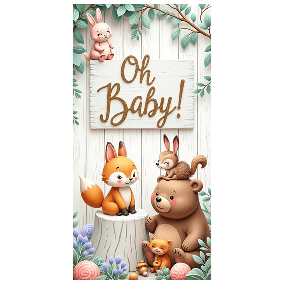 Wooden Sign Animal Banner Woodland Creatures Baby Shower Decoration for Nursery Wall Party Celebration