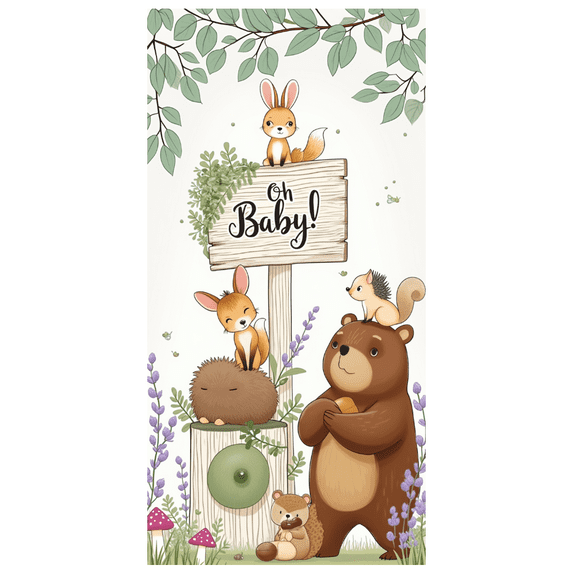 Wooden Sign Animal Banner Woodland Creatures Baby Shower Decoration for Nursery Wall Party Celebration