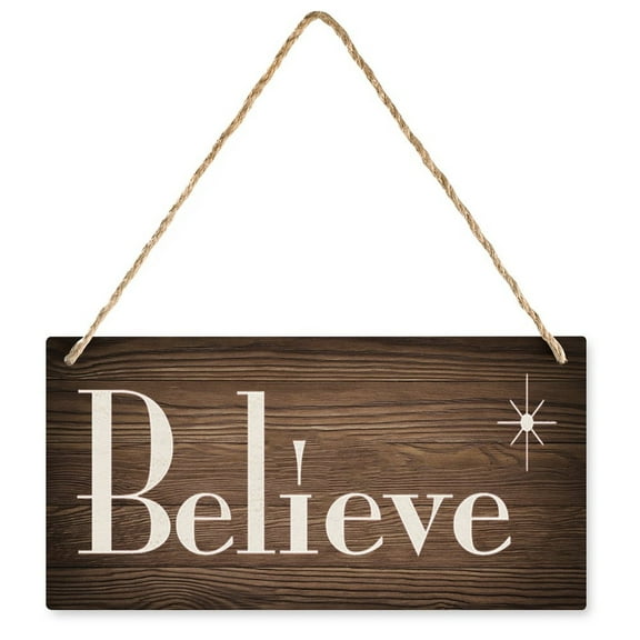Wooden Sign Believe Wood Sign Decor Home Vintage Wood Rustic Brown Wall Hanging Sign Farmhouse Wall Decor For Bedroom Living Room 12X6 In