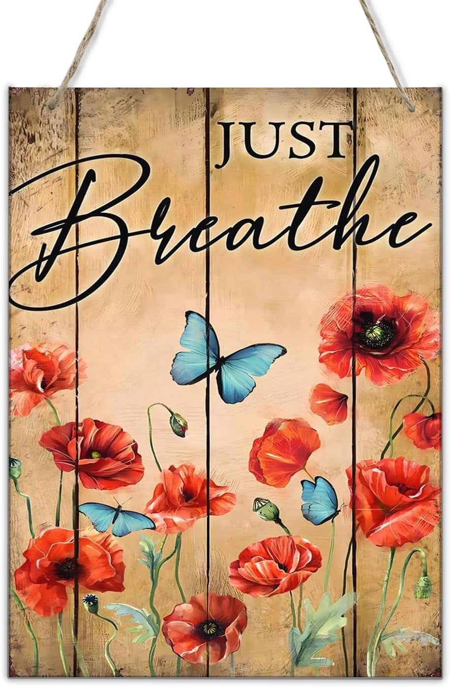 Wooden Sign Butterfy Flower Just Breathe Wood Sign Vintage Art Wall