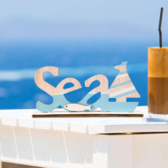 Wooden Sign Cutout Table Centerpiece Plaque Letters for Home Bathroom Summer Bar sea