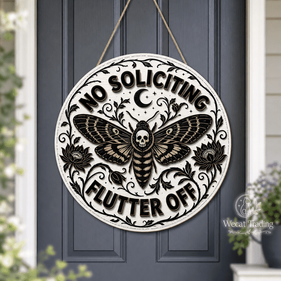Wooden Sign Death Head Moth Layered Wood Front Door Hanging for Gothic Homes
