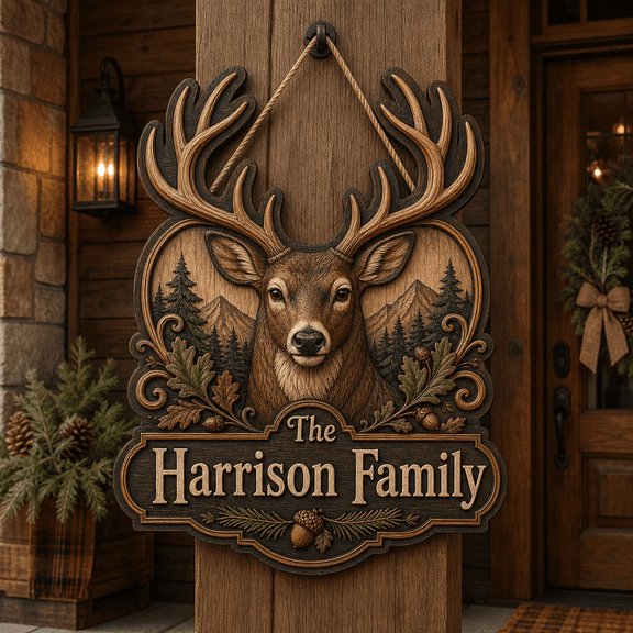 Wooden Sign Deer Welcome Rustic Wood Front Door Hanging for Fall Cabin Entryway
