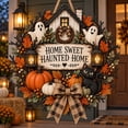Wooden Sign Farmhouse Ghost Pumpkin Design for Halloween Entryway ...