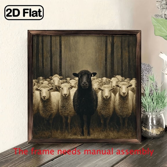 A Wooden Sign Featuring a Farmhouse Black Sheep for Easter, 8X8 Inches, Designed in a Vintage Cottage Style It'S a Versatile, Non-Electric Desk Decoration And Makes a Perfect Gift for Easte