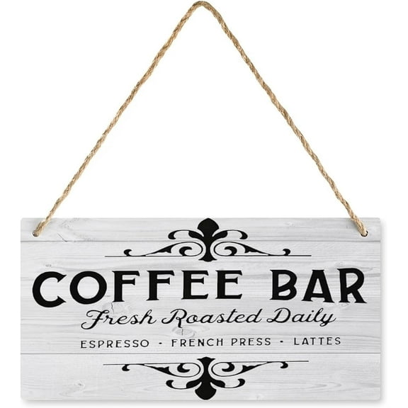 Wooden Sign For Front Door Coffee Bar Fresh Roasted Daily Espresso French Press Lattes Wood Wall Art Sign Yard Garden Porch Decor Sign Farmhouse Front Door Decor Sign 5x10 Inch