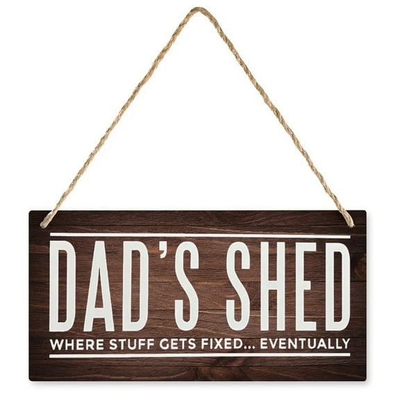 Wooden Sign For Front Door Dad'S Shed Where Stuff Gets Fixed Eventually Home Decorative Printed Wood Wall Art Sign Yard Garden Porch Decor Sign Farmhouse Front Door Decor Sign 12X6 Inch