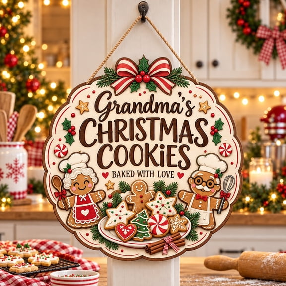 Wooden Sign Grandma's Christmas Cookies for Festive Kitchen, Holiday Baking Gift