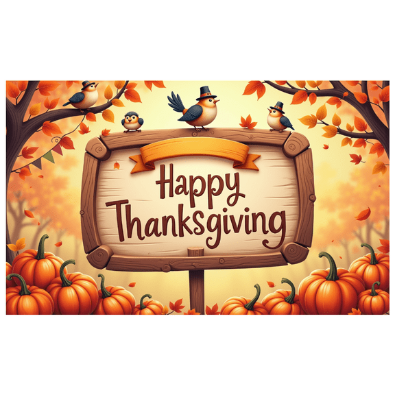 Wooden Sign Happy Thanksgiving Banner Autumn Leaf Decor Pumpkin Birds for Fall Festival Holiday Party Feast