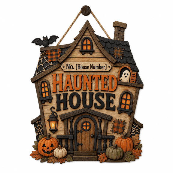 Wooden Sign Haunted House Personalized Wood Door Hanging for Halloween Homeowners