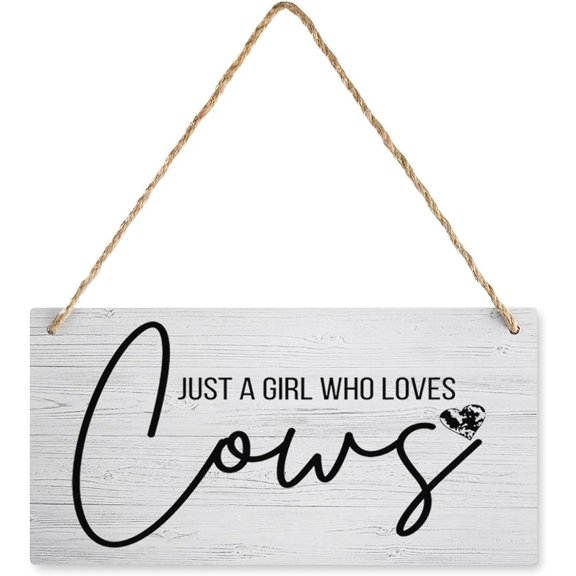 Wooden Sign Just A Girl Who Loves Cows 12 x 8 Inch, Farmhouse Front Door Yard Garden Porch Decor, Home Decorative Printed Sign for Cow Lovers