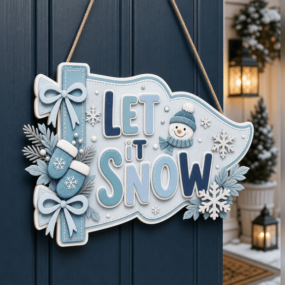 Wooden Sign Let It Snow Winter Welcome Front Door Hanging for Seasonal Entryway Decor
