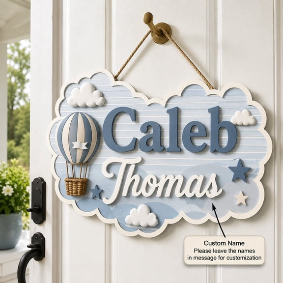 Wooden Sign Personalized Hot Air Balloon Cloud Wall Art Keepsake