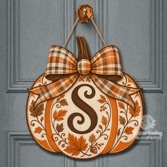 Wooden Sign Personalized Pumpkin Monogram Wood Front Door Hanging for Family