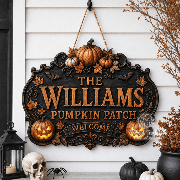 Wooden Sign Personalized Pumpkin Patch Wood Door Hanger for Family Fall Welcome