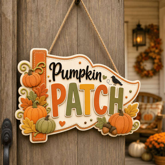 Wooden Sign Pumpkin Patch Rustic Door Hanging for Fall Entryway