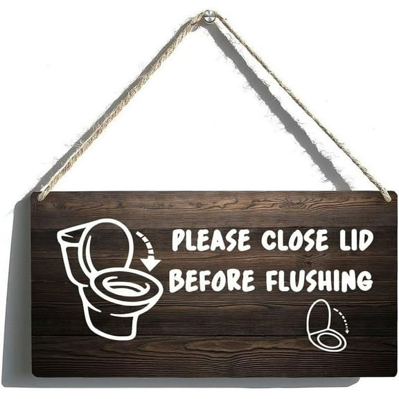 Wooden Sign Room Decorations Toilet Warning Wood Signs Please Close Lid Before Flushing Welcome Sign Front Door Decoration Wood Wall Hanging Outdoor Sign Farmhouse Porch Decor Sign 12 X 6 Inch