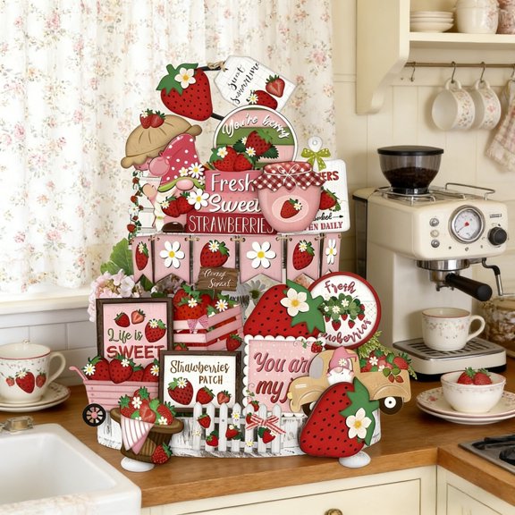 Wooden Sign Tiered Tray Fresh Themed Wooden Signs Banners and Cutouts for Summer Farmhouse Kitchen Home and Party