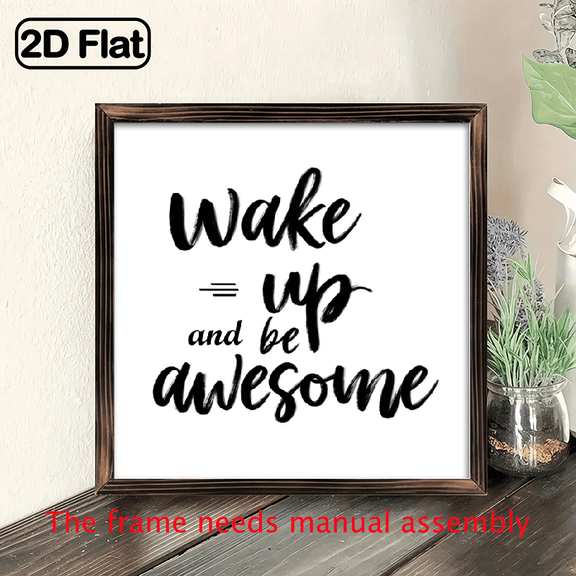 Wooden Sign 'Wake Up And Be Awesome' Inspirational Sign 8X8 Inch, Desktop Art For Home, Office, Kitchen More- Versatile Decor For Living Room, Bedroom, Bathroom, with Black Lettering Golden Accen