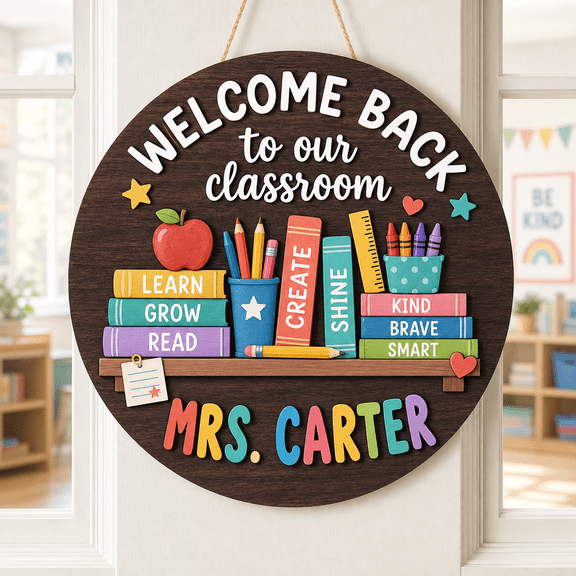 Wooden Sign Welcome Back Classroom Wood Door Hanging for Teachers