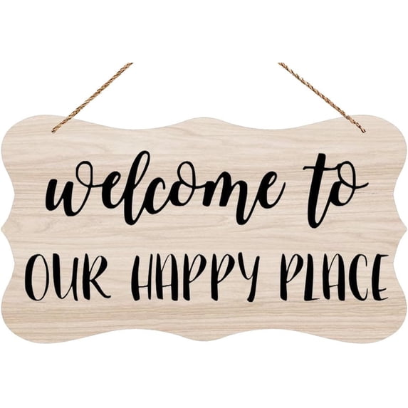 Wooden Sign - Welcome to Our Happy Place, Greeting Wall Decor, Living ...