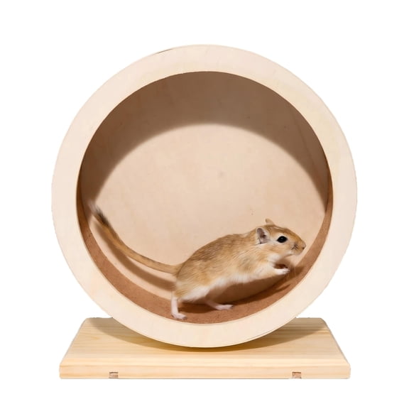 Wooden Silent Hamster Wheel, Quiet Spinner Running Wheel, Anti-Depression Exercise Toy for Hamsters, Gerbils, Mice & Small Pets, Size S