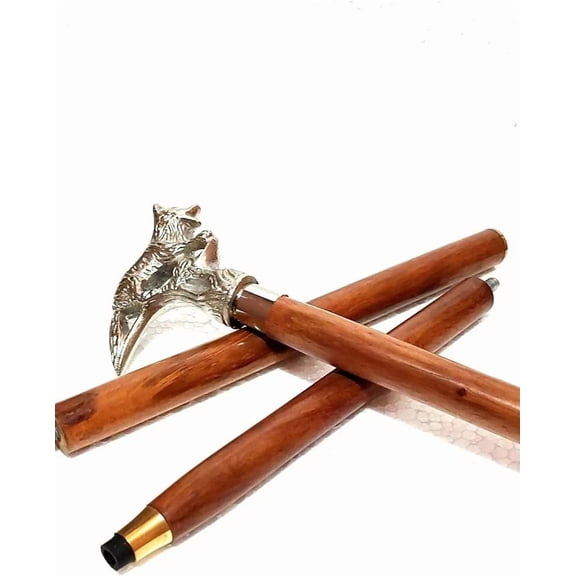 ZAINAB HANDICRAFTS Wooden Silver Fox Head Handle 3-Piece Collapsible Design Walking Cane for Adult, Brown