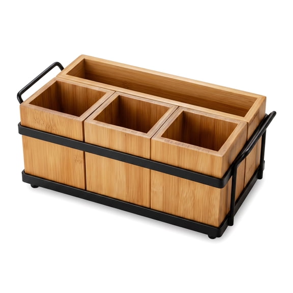 Wooden Silverware Caddy Durable Utensil Caddy and Bamboo Organizer for Kitchen Drawers, Parties, and Buffets