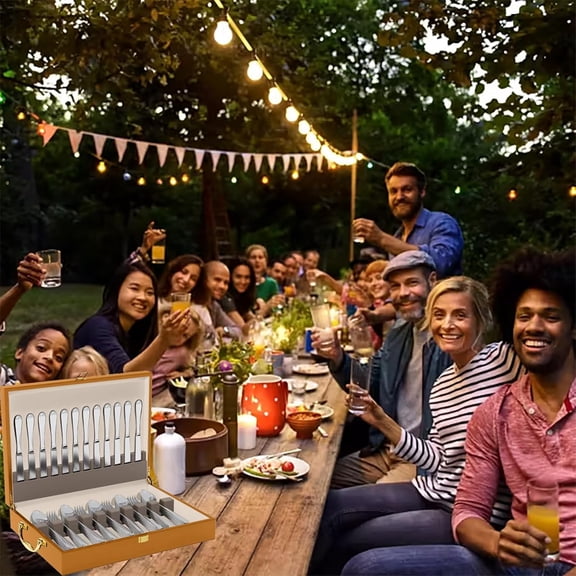 Wooden Silverware Chest with Felt Lined Lid for 12 Sets Utensils, Walnut Mahogany Hardwood Flatware Storage Organizer Box