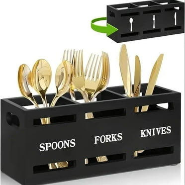 Wooden Silverware Holder Flatware Cutlery Holder Flatware Utensil Caddy Wood Silverware Organizer Containers for Kitchen Countertop, Spoon and fork Holder Flatware Utensils Caddy for Party