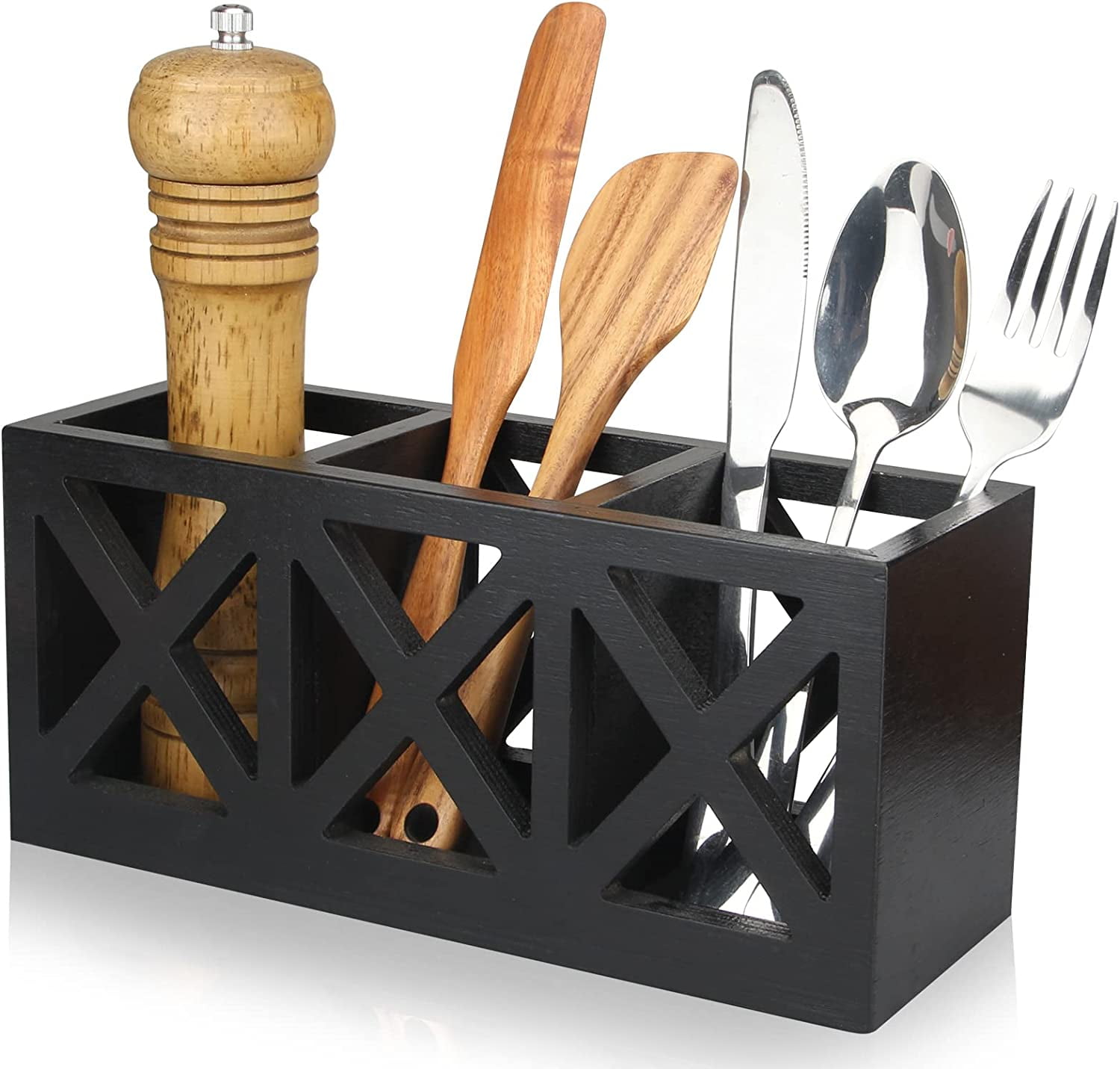 Wooden Silverware Holder Flatware Utensil Caddy Cutlery Holder for Party Wood Caddy Storage for Kitchen Countertop Table Knife Fork Spoon Organizer Small Utensil Holders