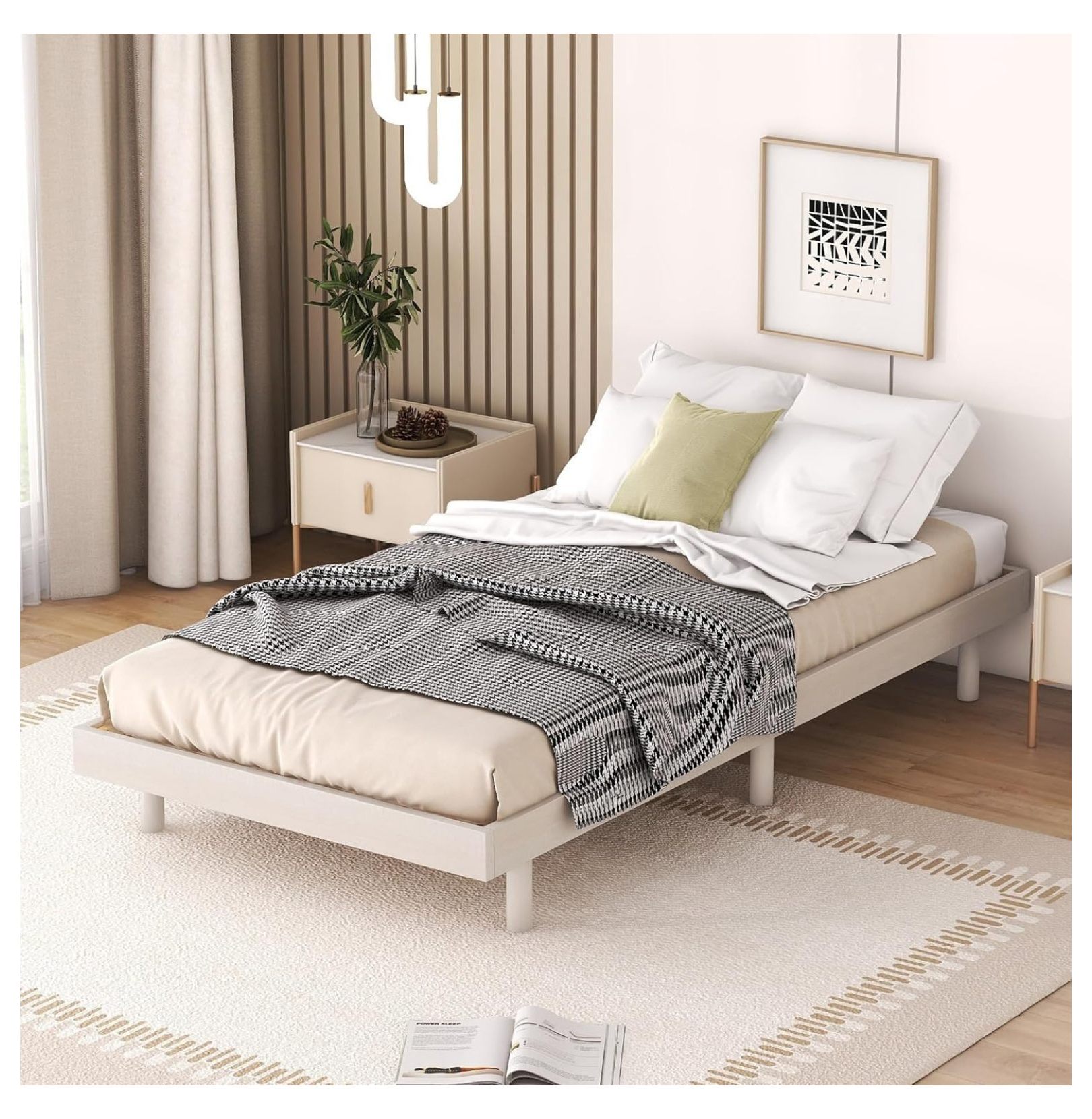 Wooden Size Floating Platform Bed Frame, Modern Low Profile Platform