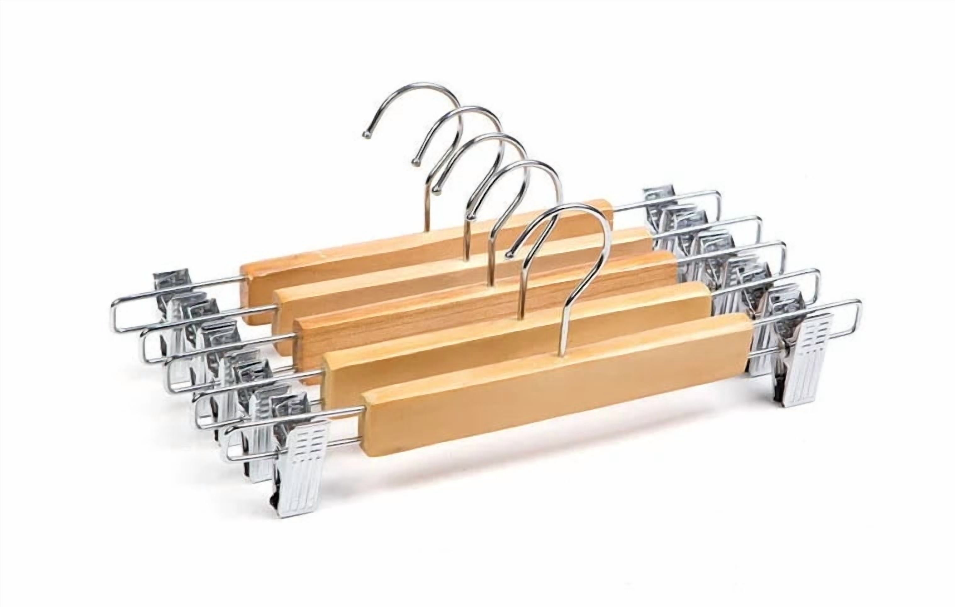 Wooden Skirt Hangers with Adjustable Clips (Pack of 1/5) Non-Slip Trouser Hanger Natural Finish Lotus Wood Pants hangers 360 Deg