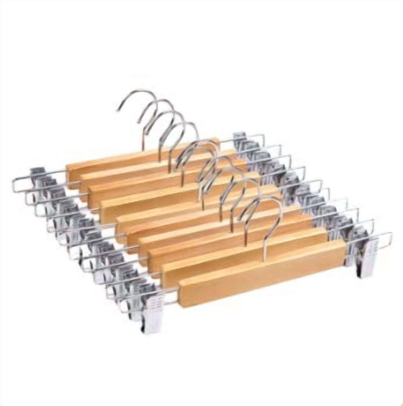 Wooden Skirt Hangers with Adjustable Clips (Pack of 1/5) Non-Slip Trouser Hanger Natural Finish Lotus Wood Pants hangers 360 Deg