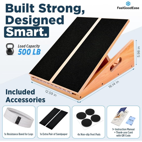 Wooden Slant Board for Calf Stretching with 5 Adjustable Angles, 500 lbs Capacity Stable Non-Slip Calf Stretcher Incline Board Calf Stretch Board for Mobility, Knee Pain Relief, Squats & Poster