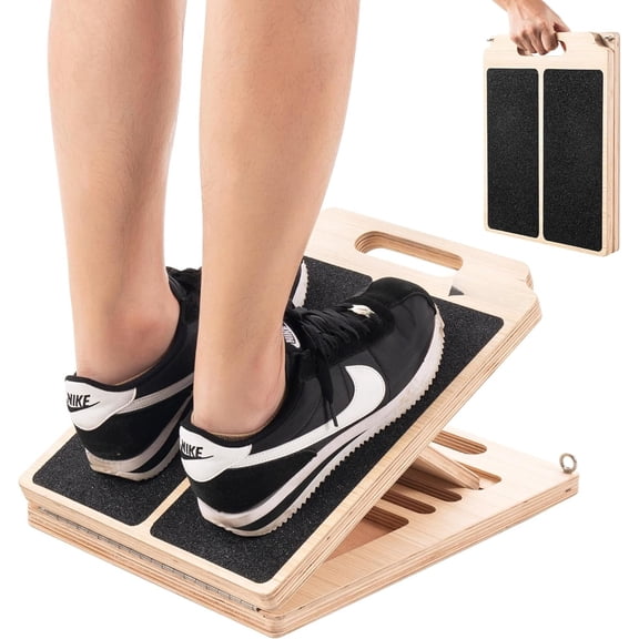 Wooden Slant Board for Stretching, Adjustable Portable Incline Board, Comes with Poster, 300 Lbs Weight Capacity for , and Ankle Stretching