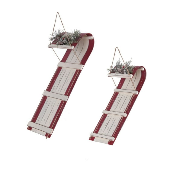 Wooden Sled Christmas Tree Ornament Set of 2