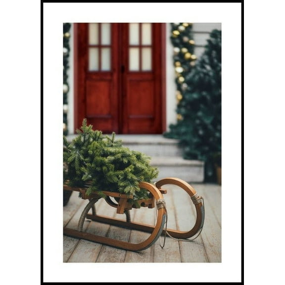 Wooden Sleigh Poster Wall Art, Modern Wall Decor For Living Room Bedroom, 8x12 UNFRAMED
