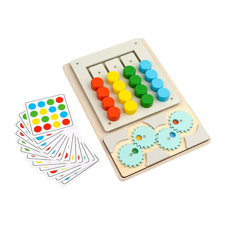 Wooden Slide Puzzle Color Sorting Game Four Colors Slide Matching Toy Development Toy with 12 Cards Fun Early Educational for Ages 3 Gifts Rainbow
