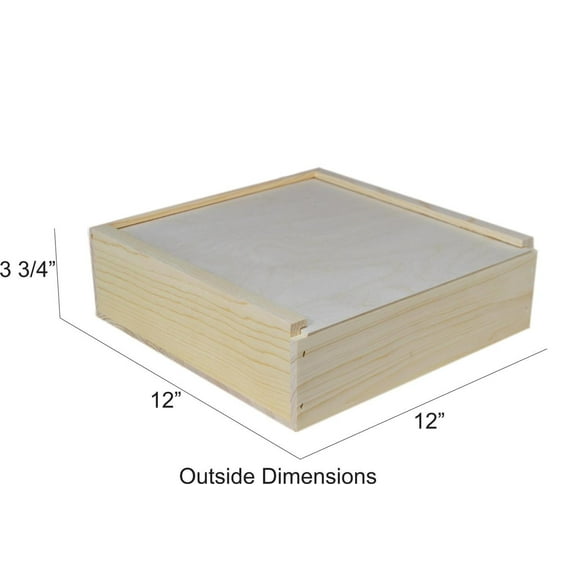 Wooden Slide Top Box, 12 x 12 x 3 3/4 Outside Dimensions