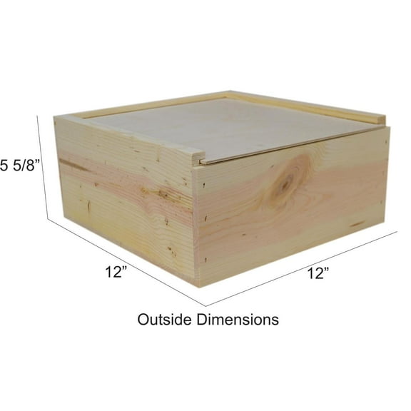 Wooden Slide Top Box 12x12x5 5/8" Outside Dimensions