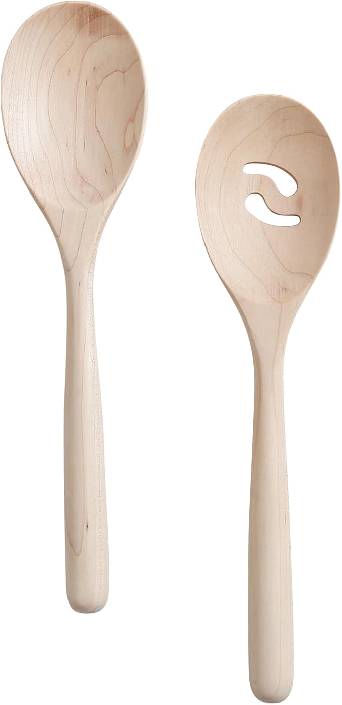 Wooden Slotted Spoon Set for Cooking,Thick Handle Wood Spoon with Holes