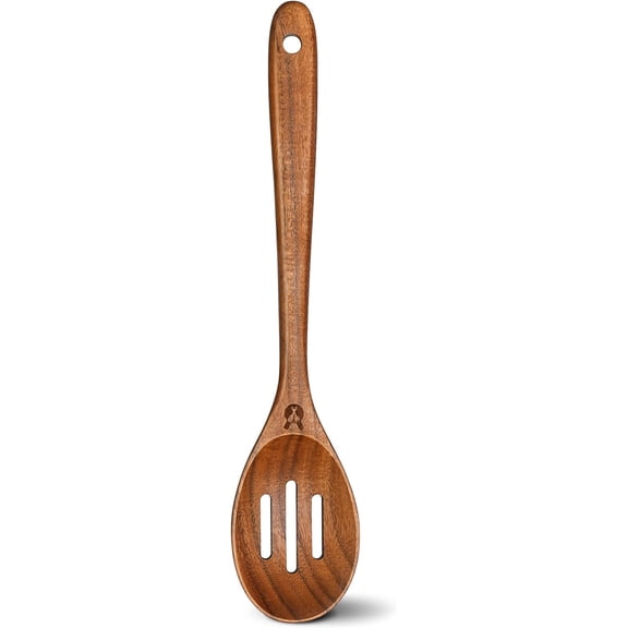 Wooden Slotted Spoons for Cooking, Grips Large Wooden Slotted Spoon, Teak Spoons Spatula, Cooking Utensils for Nonstick Cookware, Serving and Mixing
