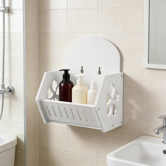 Wooden Small 1 Layers Storage Shelves, Shower Shelf, Rectangle Basket, Desk Stand Rack, Multi-functional Wall-mounted Storage Rack, Bathroom for Home Household Kitchen