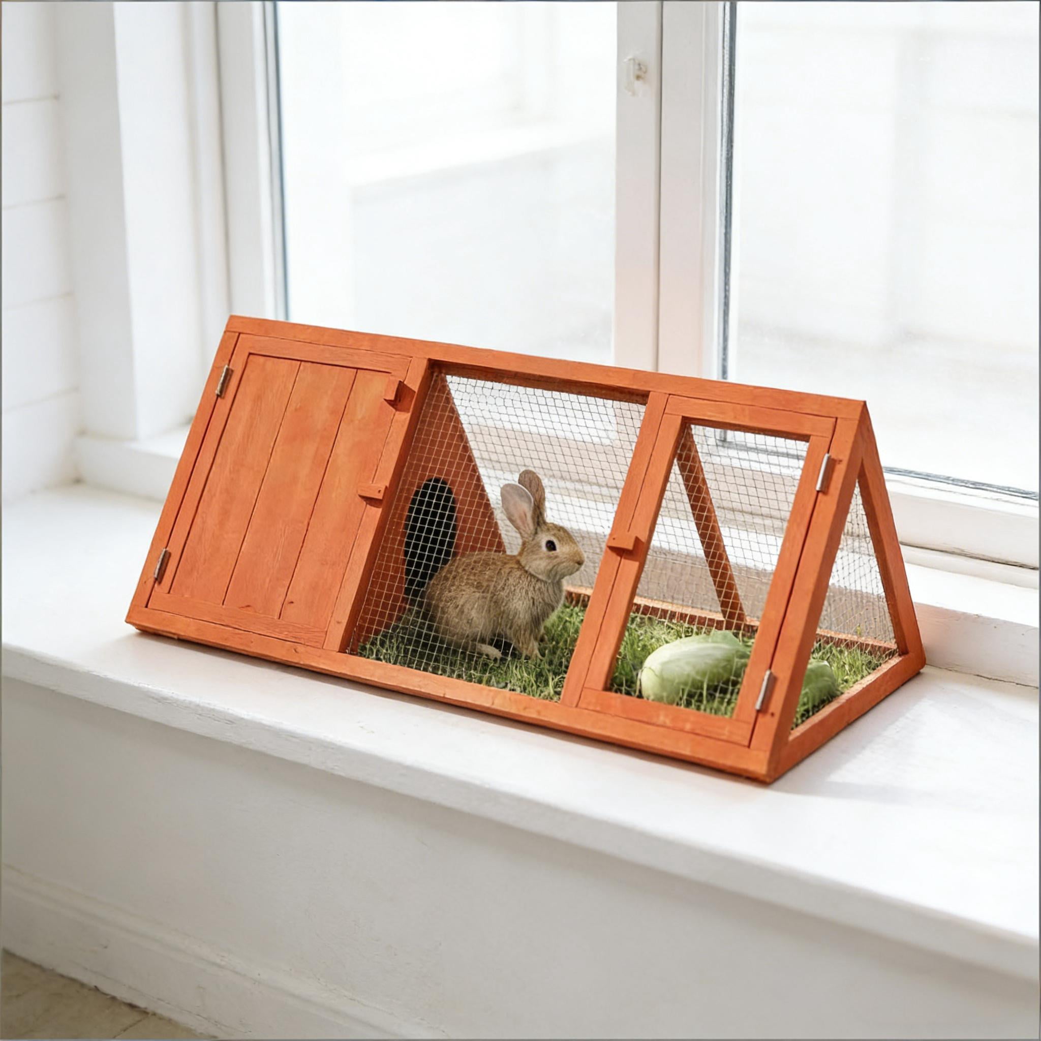 Wooden Small Animal Cage, Rabbit Hutch Outdoor Triangle Bunny House
