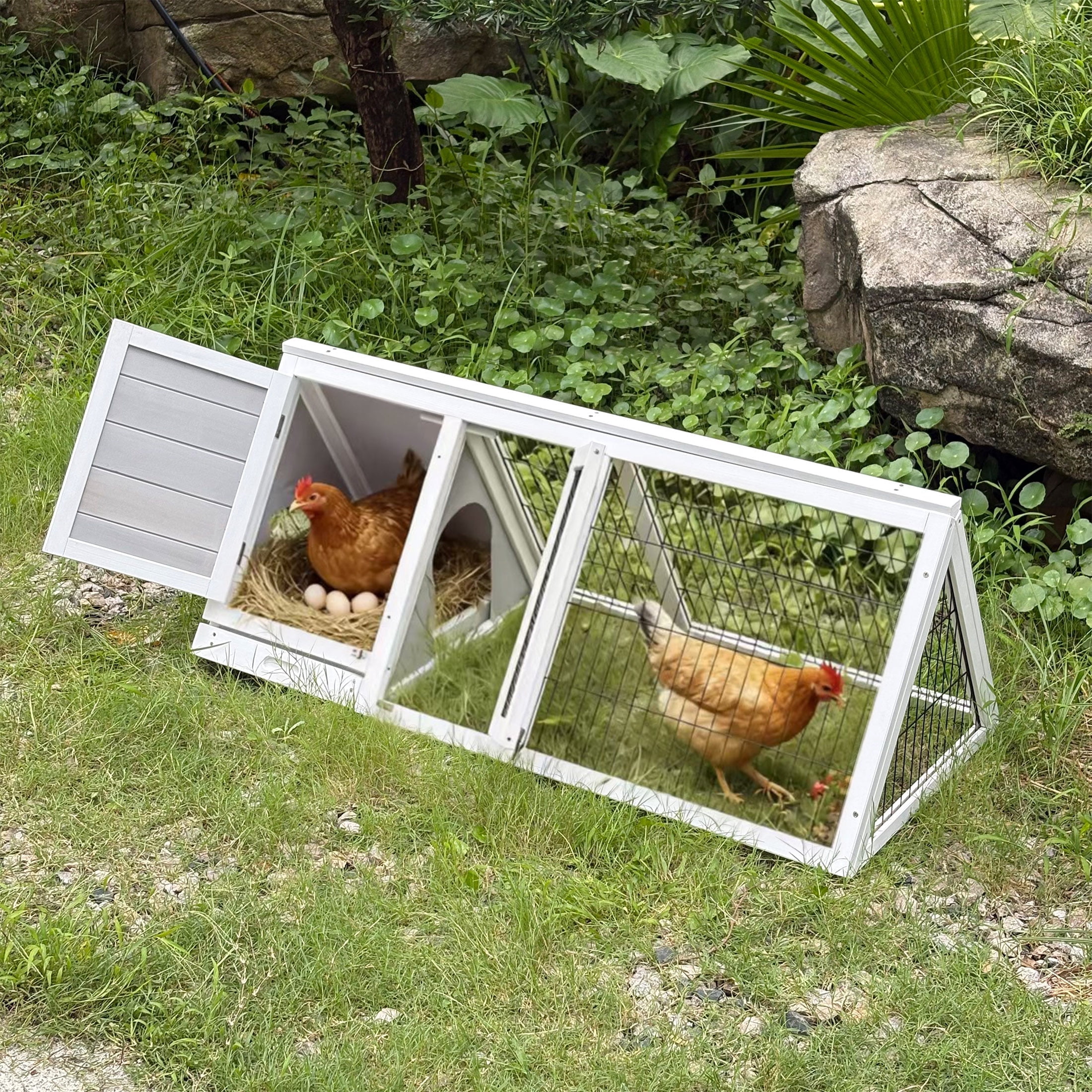 Wooden Small Chicken Coop,Weatherproof Mini Chicken Brooder with Removable Tray for Indoor Outdoor Use,White