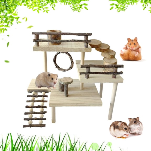 Wooden Small Pet Exercise Platform with Ladder Bridge for Hamsters and Gerbils