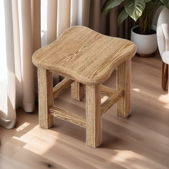 Wooden Small Stool Accent Seat, Stable Square Foot Rest Rounded Edge Design, Ideal Low Stool for Living Room Bedroom Entryway