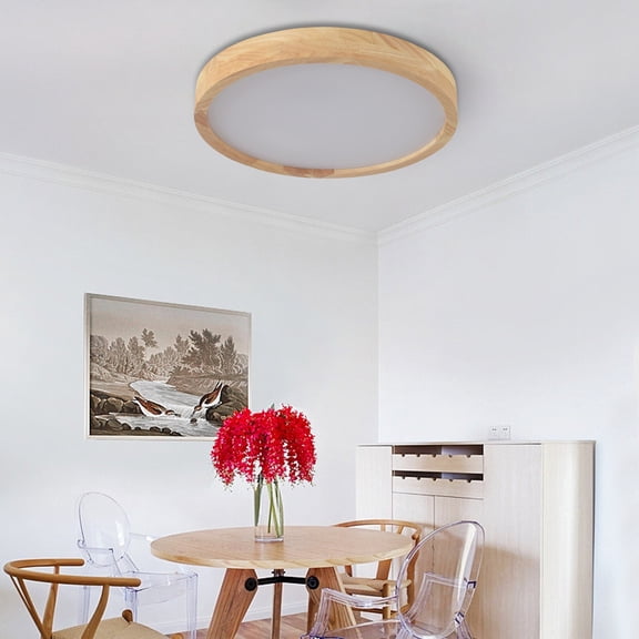 Wooden Smart Ceiling Light with Remote & App Control,36W Dimmable Flush Mount LED Light Fixture,Adjustable Color Temperature (3000K-6000K) & Brightness,Eye-Caring 90 CRI for Bedroom