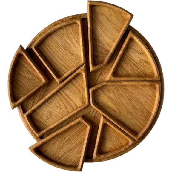 Wooden Snack Serving Tray Appetizer Serving Platter Desserts Table Tray Round Decorative Charcuterie Board with 8 Compartments for Dry Fruits & Nuts